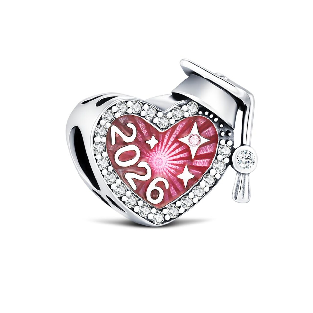 2026 Graduation Cap Charms for Pandora Bracelets Necklace 925 Sterling Silver Bead for Daughter Granddaughter Graduation Pedant with 5A Cubic BBF Christmas Gift (Pink)